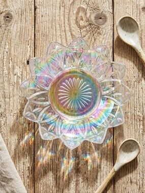 •Vintage Federal Glass Clear Iridescent "Petal" Bowl 
• Aurora / Celestial